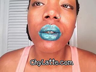Watch me put on a mouth-watering teal lipstick and worship my full natural lips in this hot POV video