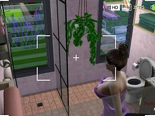 Cartoon spy video captures a woman taking a shower in the Sims 4 series