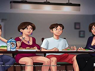 שני מבוגרים מתמכרים במשחקי הנטאי מתחת לשולחן בסרטון Summertimesaga פרק 64