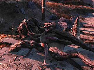 Tecknad sexscen med ett Fallout 4-monster