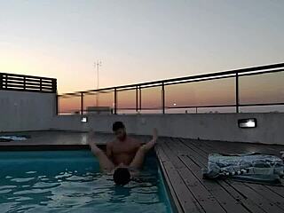 A thrilling encounter in the pool during sunset for an accountant with a big cock and a beautiful partner