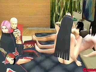 Сакура, Хината и Кона учествују у дивљој оргији током Наруто хентаи епизоде 8