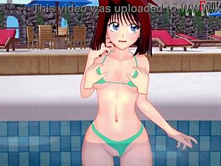 Anzu Mazaki se laisse aller au plaisir au bord de la piscine avec le personnage de Yu-Gi-Oh en bikini
