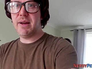 British amateur gives a sloppy blowjob to nerd's big cock
