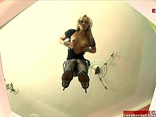 American blonde babe in fishnet stockings enjoys anal pleasure