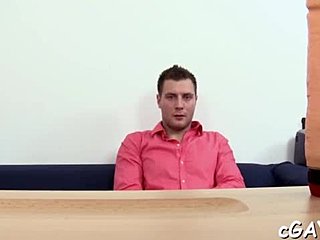 Gay man gets a satisfying facial cumshot after a hard day at work
