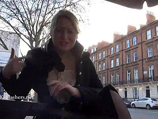 Amateur blonde flasher Ambers gets naughty in public with her exhibitionionism