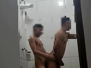 New gay men explore their sexual desires in the bathroom