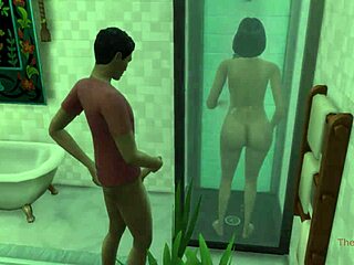 Indisk styvson upptäcker sin styvmamma när hon badar och har intensivt sex med henne i duschen