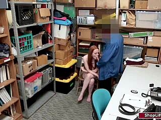 Mature officer enjoys sex with pierced redhead in office