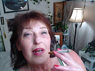 Mature beauty Dawnskye1962 in seductive solo performance and smoking a hundred